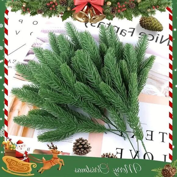 16pcs Pine Needle Branch Stem Picks Christmas DIY Crafting Winter Woodland Decor - Picture 1 of 4